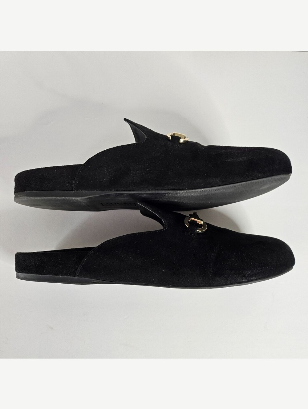 Alfani Tinslee Black Velvet Horsebit Loafer Mules Size 9 Slip On Flats Gold Trim - Picture 7 of 16